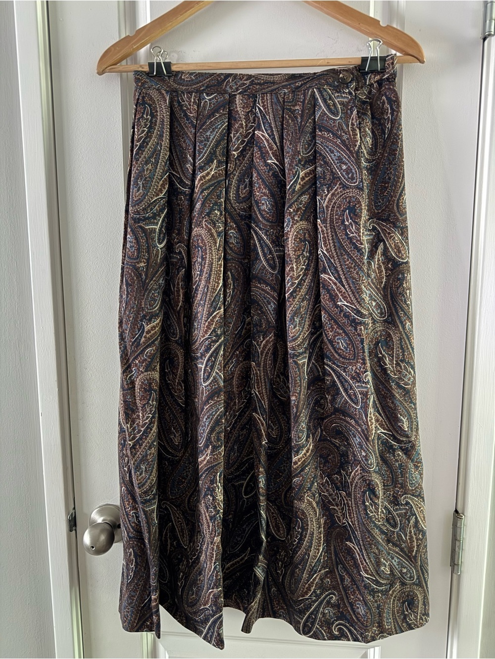 Paisley Pleated 100% Wool Vintage Midi Skirt Maximalist Grandmacore